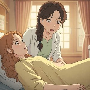 ECTOPIC PREGNANCY-बच्चा अपनी सही जगह नहीं? अस्थानिक गर्भावस्था: इसके लक्षण पहचानें और जान बचाने के लिए तुरंत कदम उठाएं। 1 a female doctor, surprised, examines a patient, finding the baby developing outside the womb.