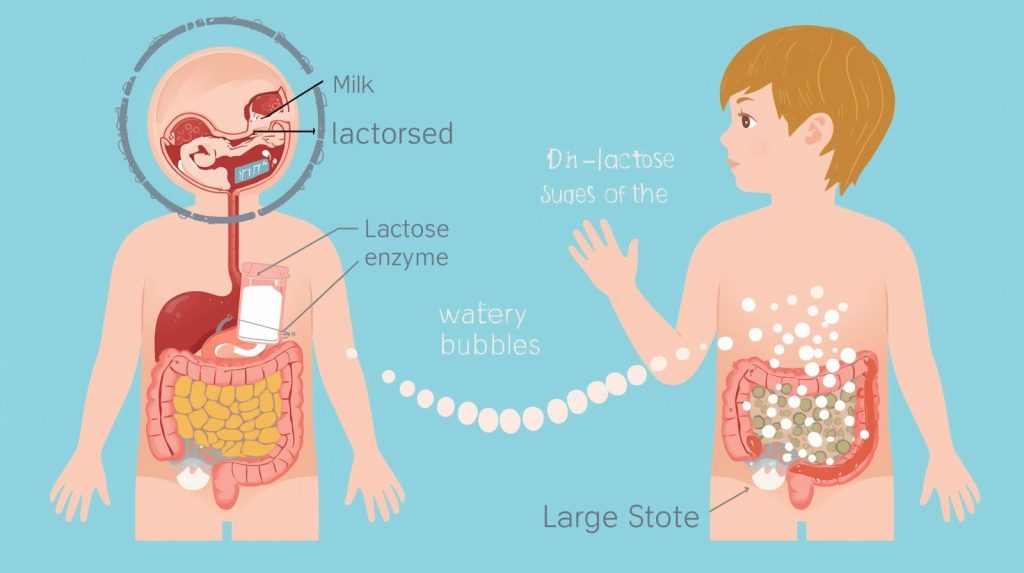 Digestive system illustration of lactose intolerance.