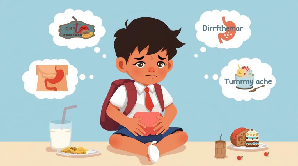 Child experiencing stomach discomfort symptoms.