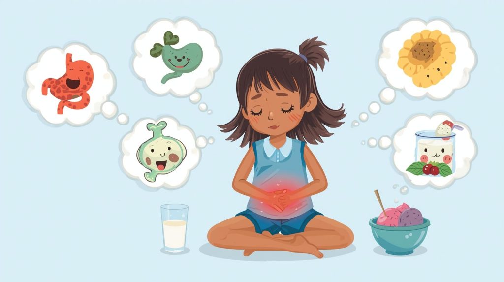Child thinking about healthy foods.