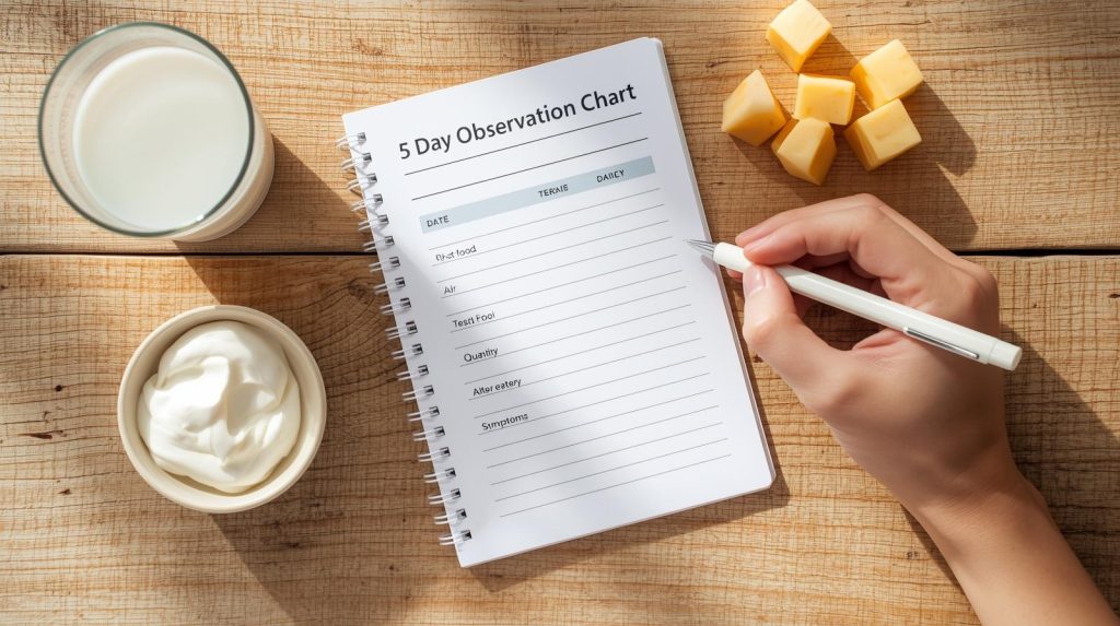 Notebook with observation chart and snacks