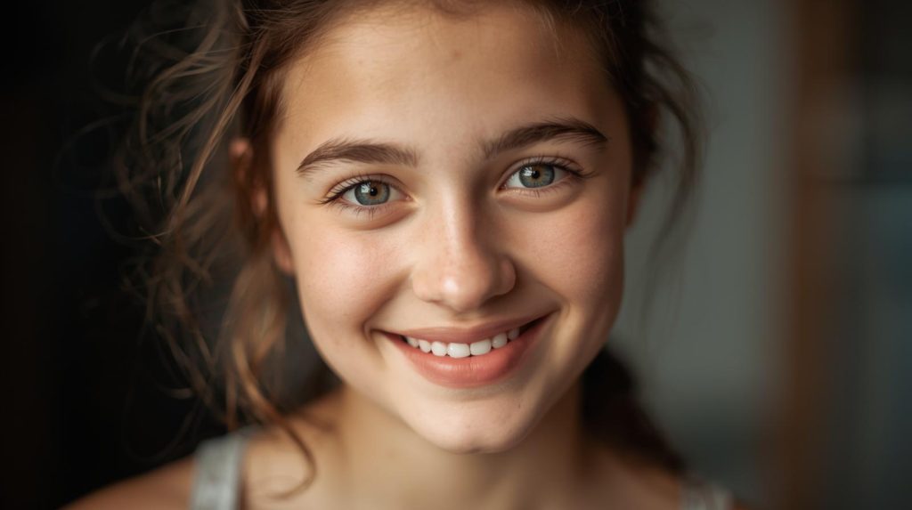 Confident teen girl smiling naturally.